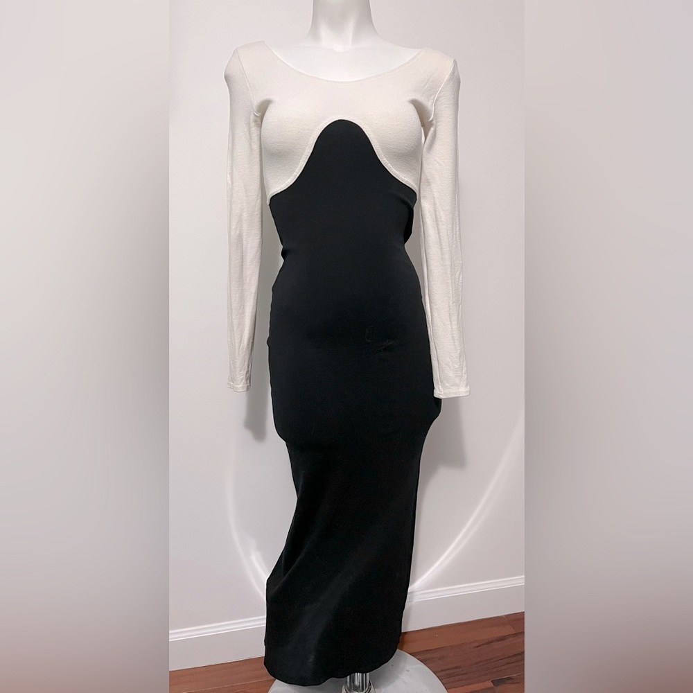 Fuxia Black White Long Dress Slit Stretch Size S